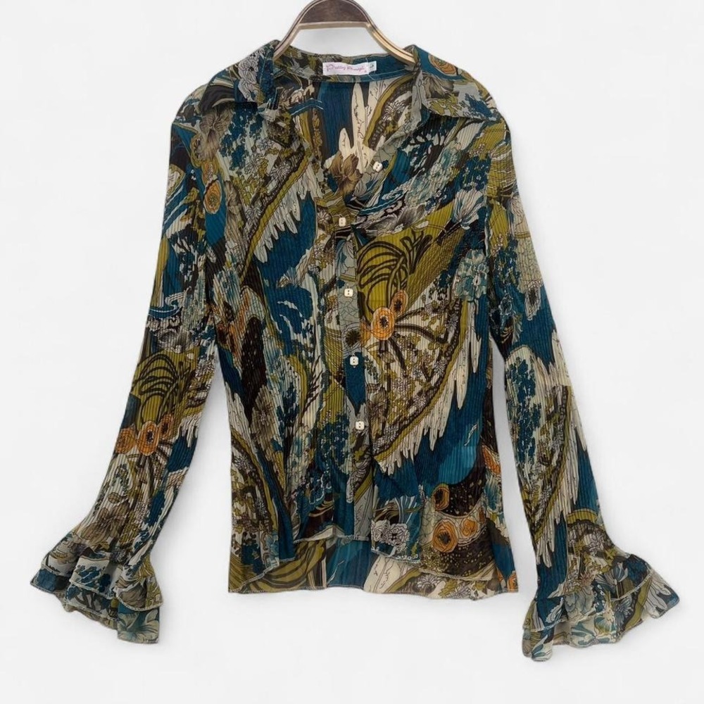 Y2K Retro Funky Button Up Blouse With Bell Sleeves